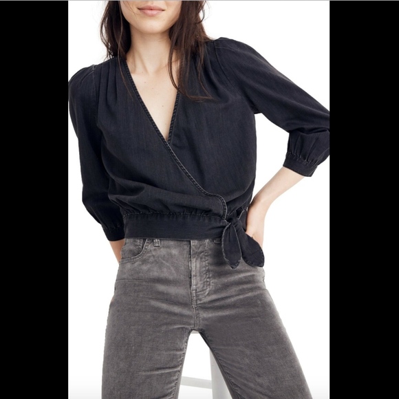Madewell Tops - NWT $78 Madewell Denim Wrap Top Blouse Black SZ XS